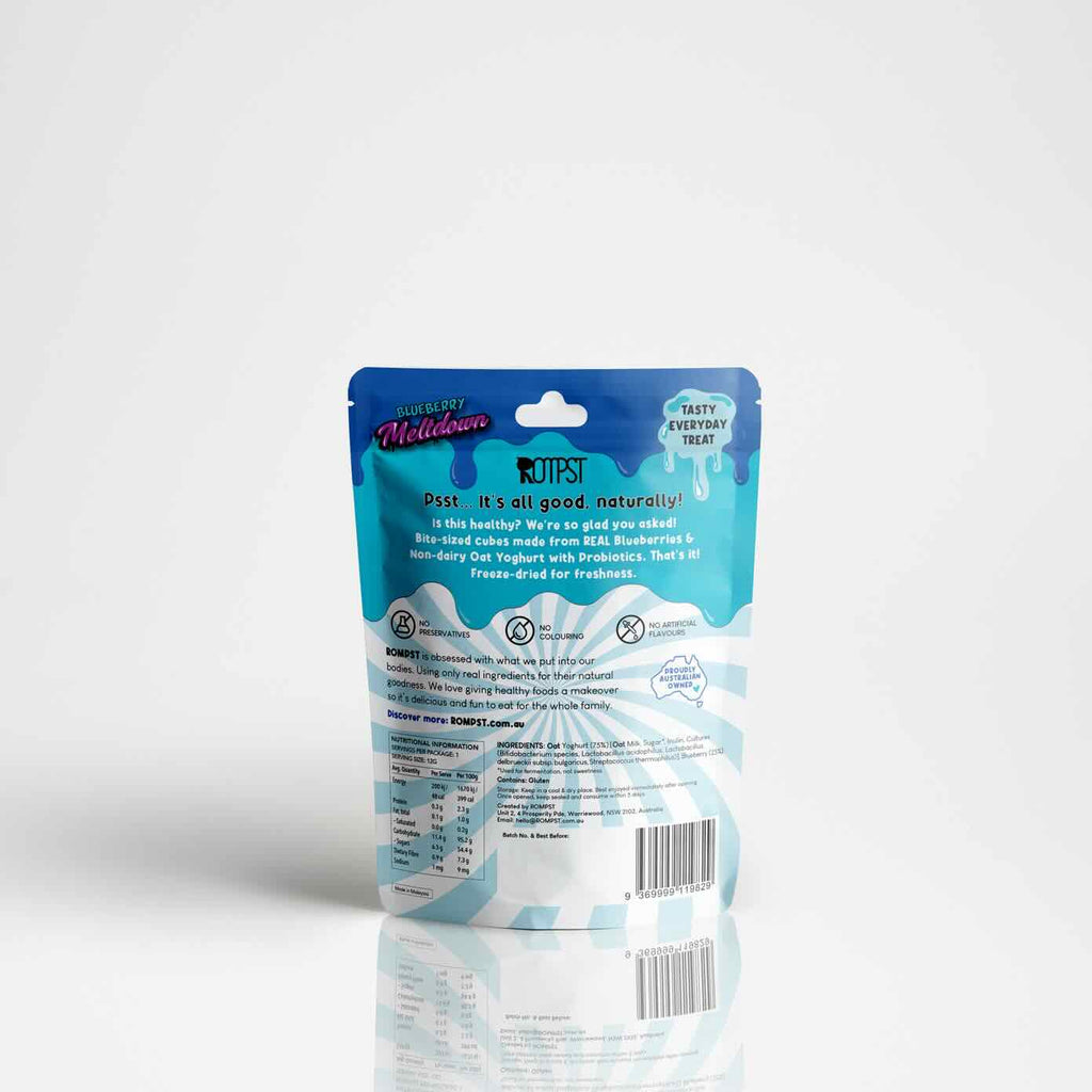 Blueberry Meltdown bite-sized fruit cubes in fun packaging
